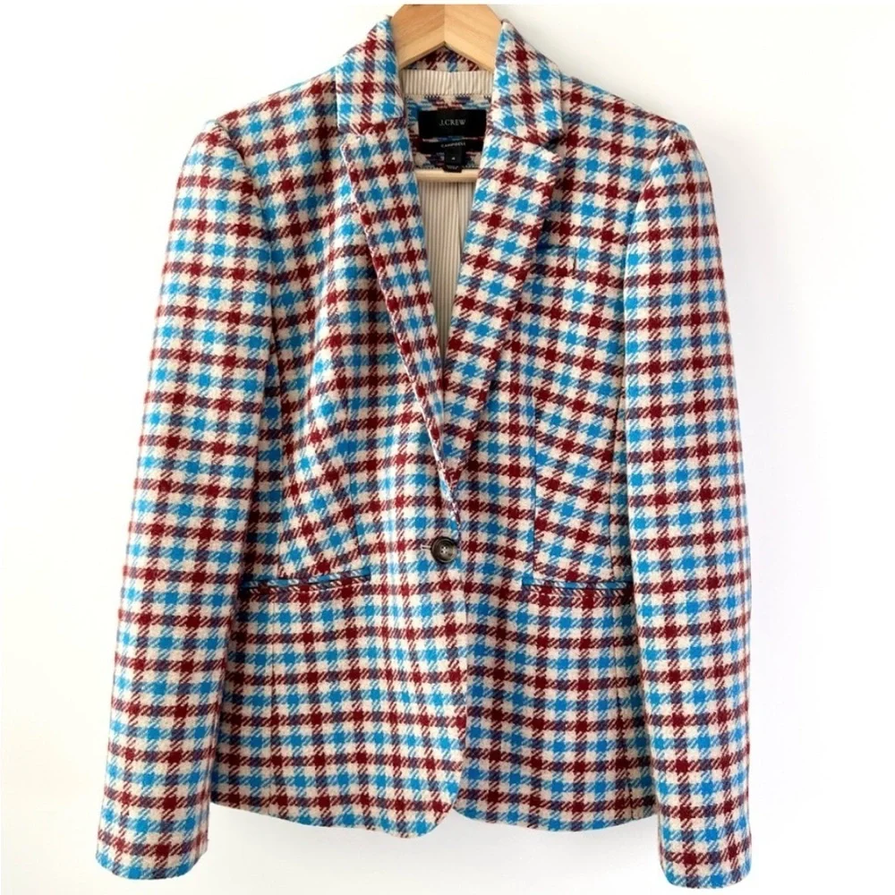 J.Crew plaid elbow patch Campbell blazer plaid houndstooth RARE - Picture 9 of 10